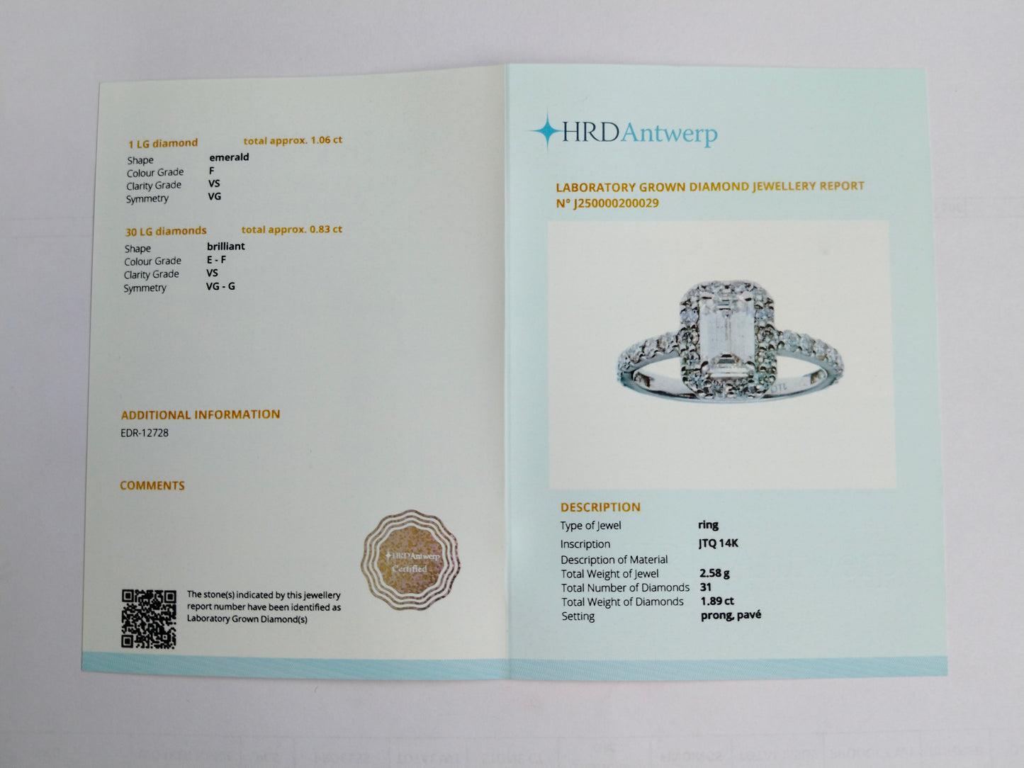 1.89 Carats Lab Grown Diamond 14K Gold Ring