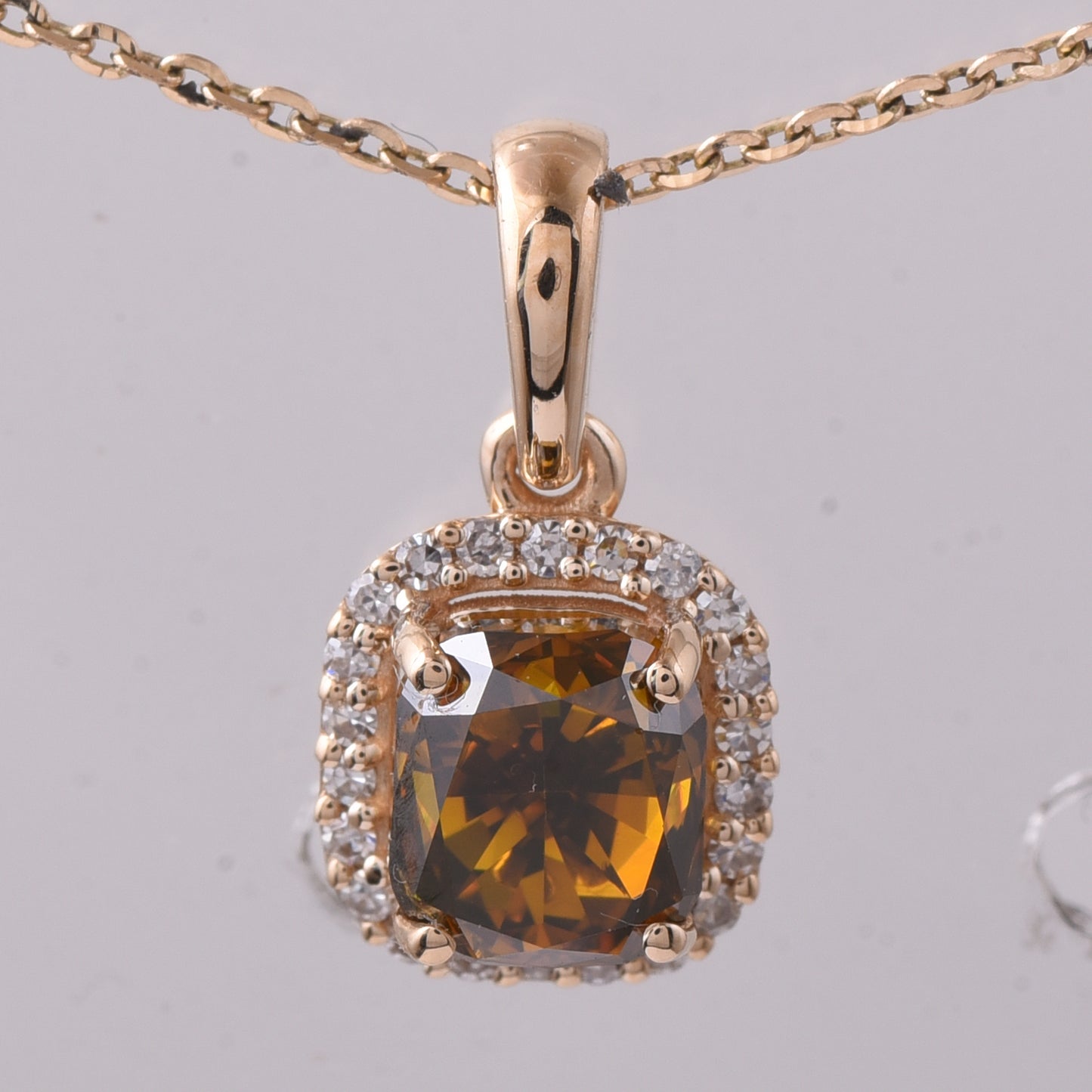 1.08 Ct Cushion Red Diamond 14K Gold Pendant