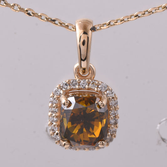 1.08 Ct Cushion Red Diamond 14K Gold Pendant