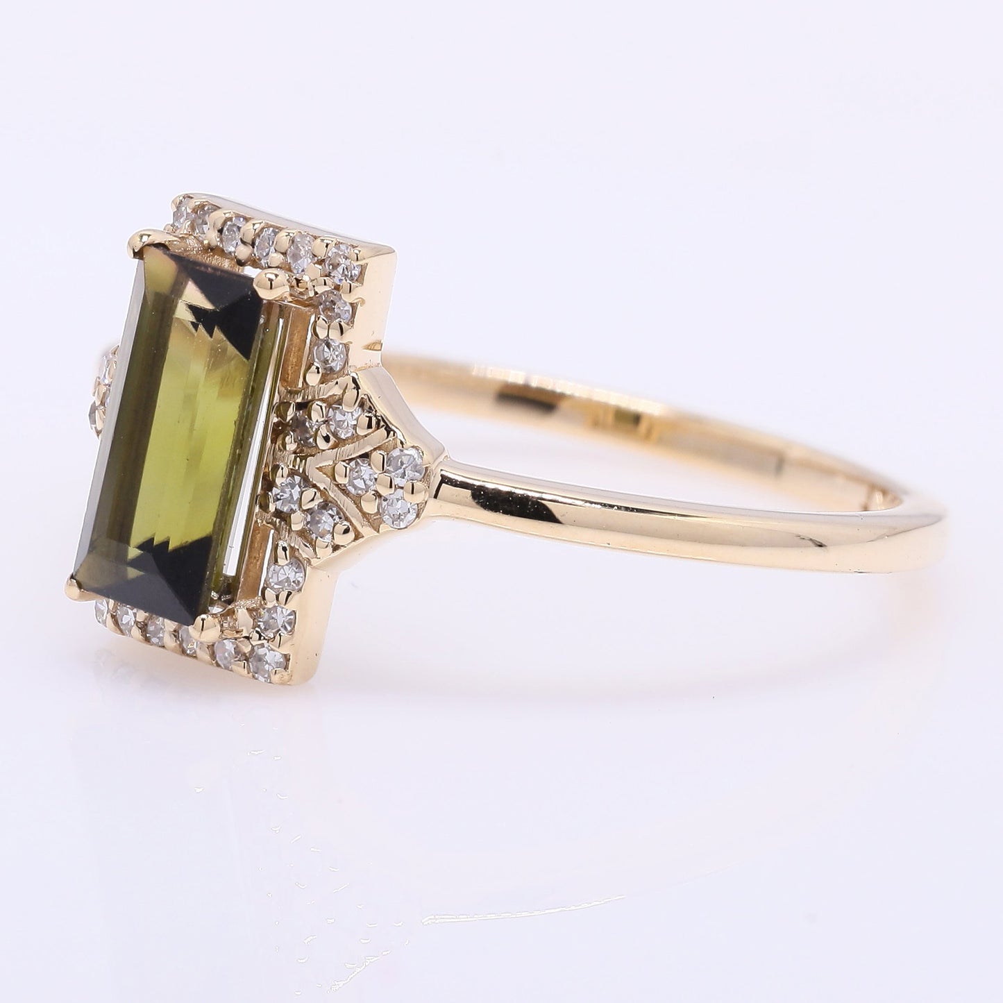 1.05 Ct Rectangle Step Cut Natural Green Tourmaline 14K Gold Ring