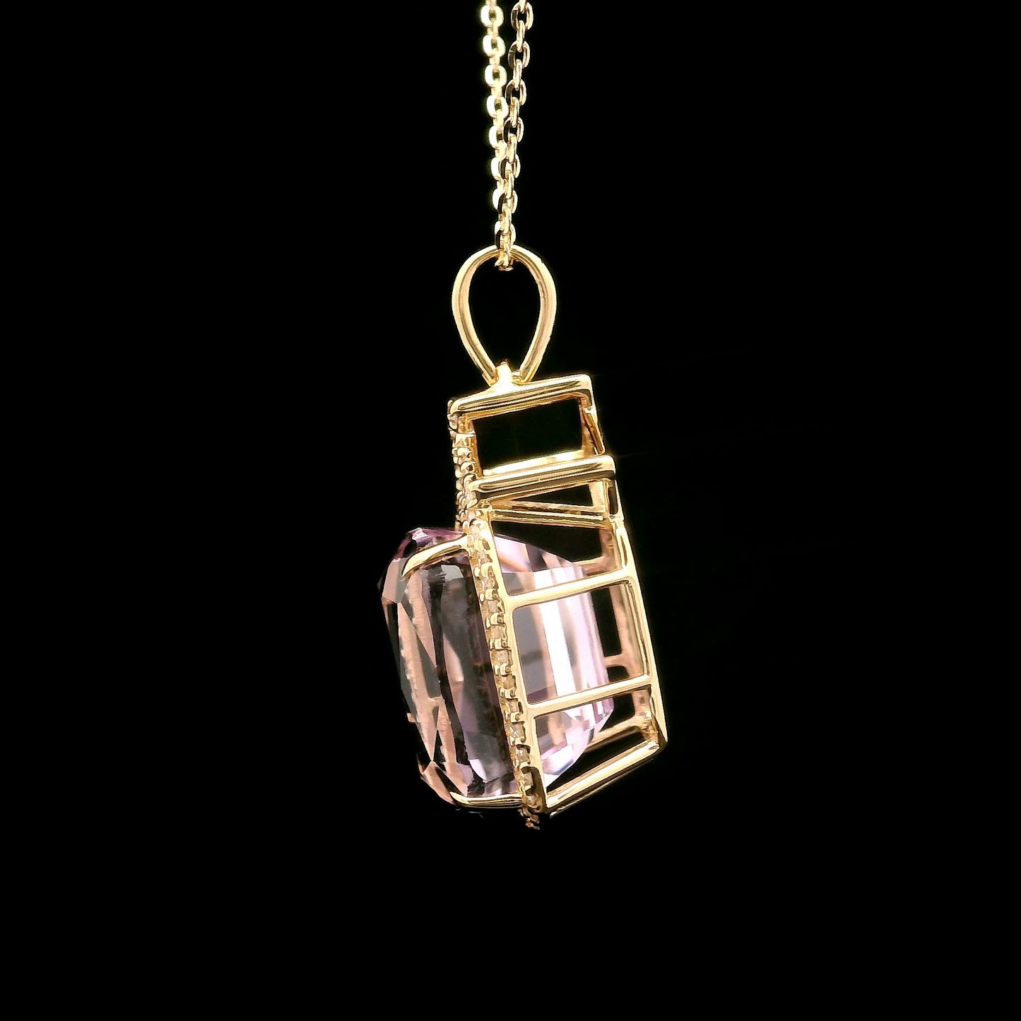 9.23 Ct Cushion Kunzite 14K Gold Pendant