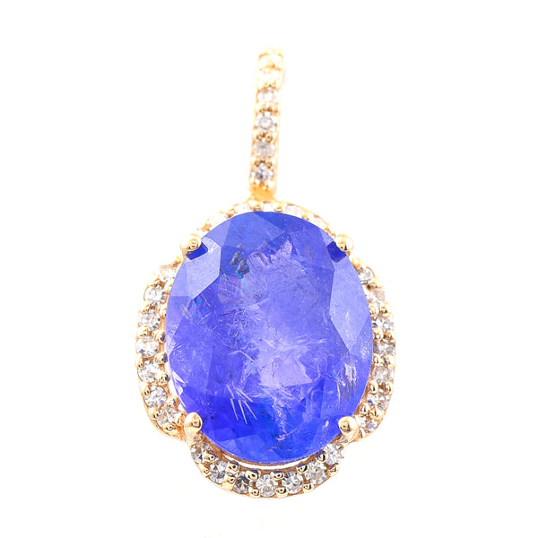 3.05 Ct Oval Mixed Cut Natural Tanzanite 14K Gold Pendant