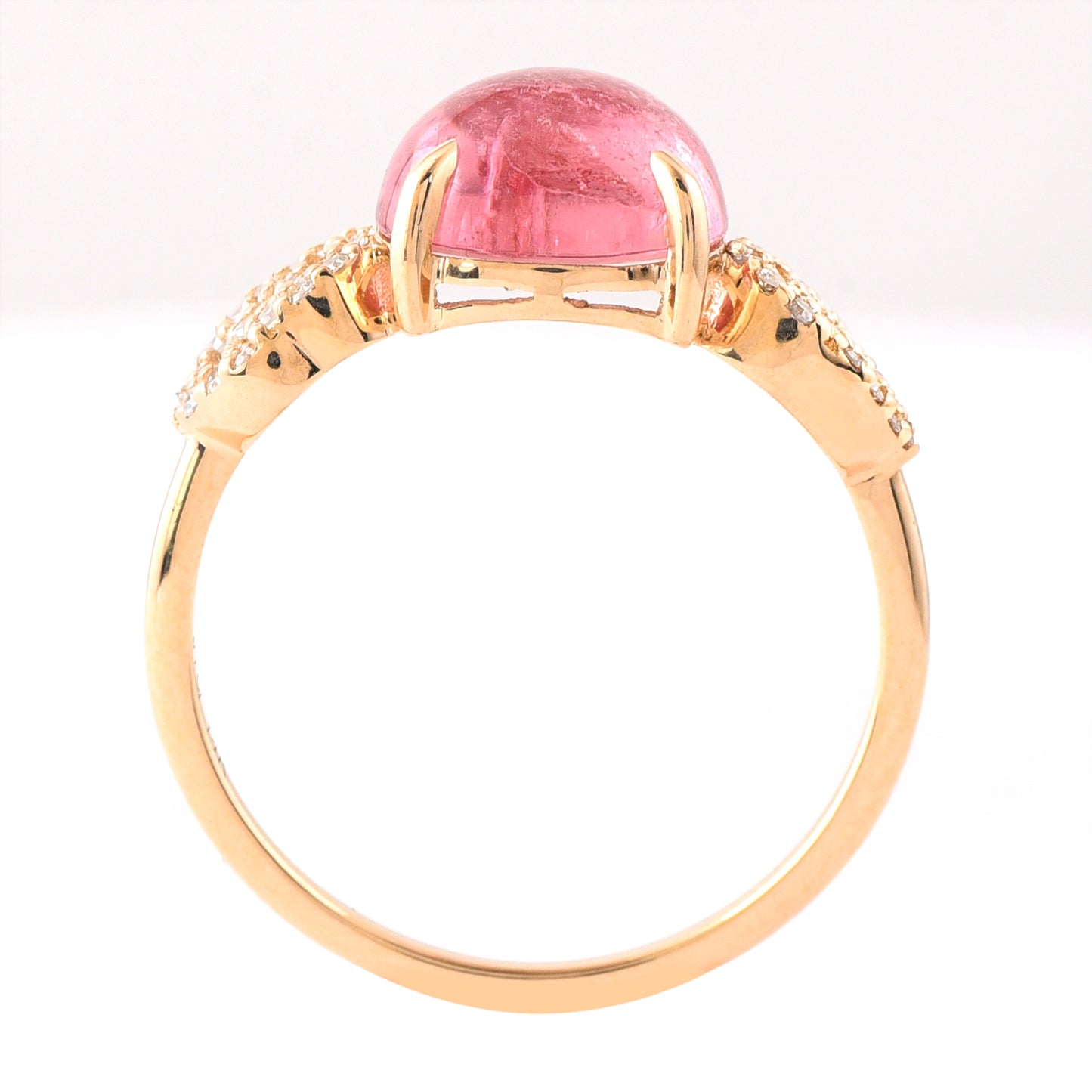 3.11 Ct Cushion Cabochon Cut Natural Pink Tourmaline 14K Gold Ring
