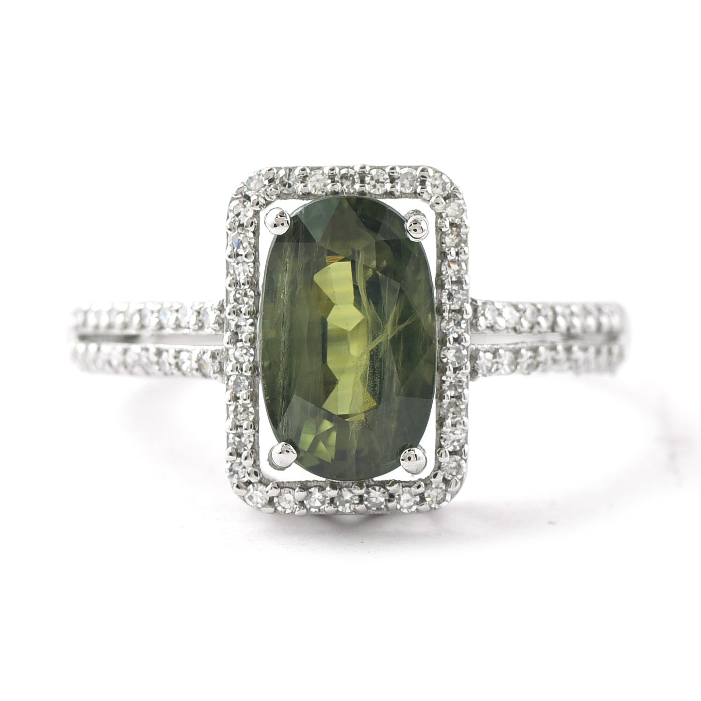 2.84 Ct Oval Mixed Cut Natural Green Sapphire 950 Platinum Ring