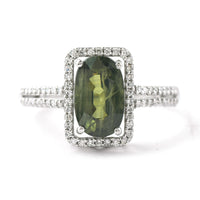 2.84 Ct Oval Mixed Cut Natural Green Sapphire 950 Platinum Ring