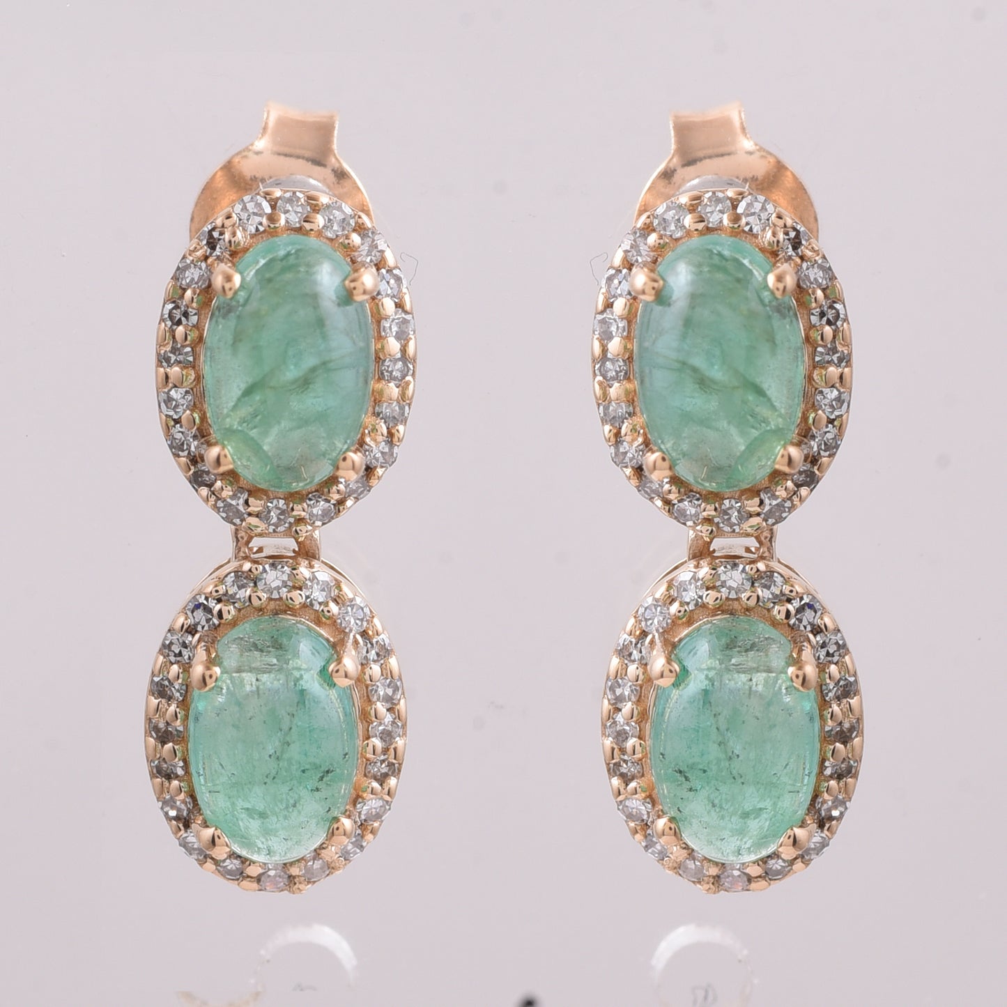 2.53 Ct Oval Cabochon Cut Natural Emerald 14K Gold Earrings