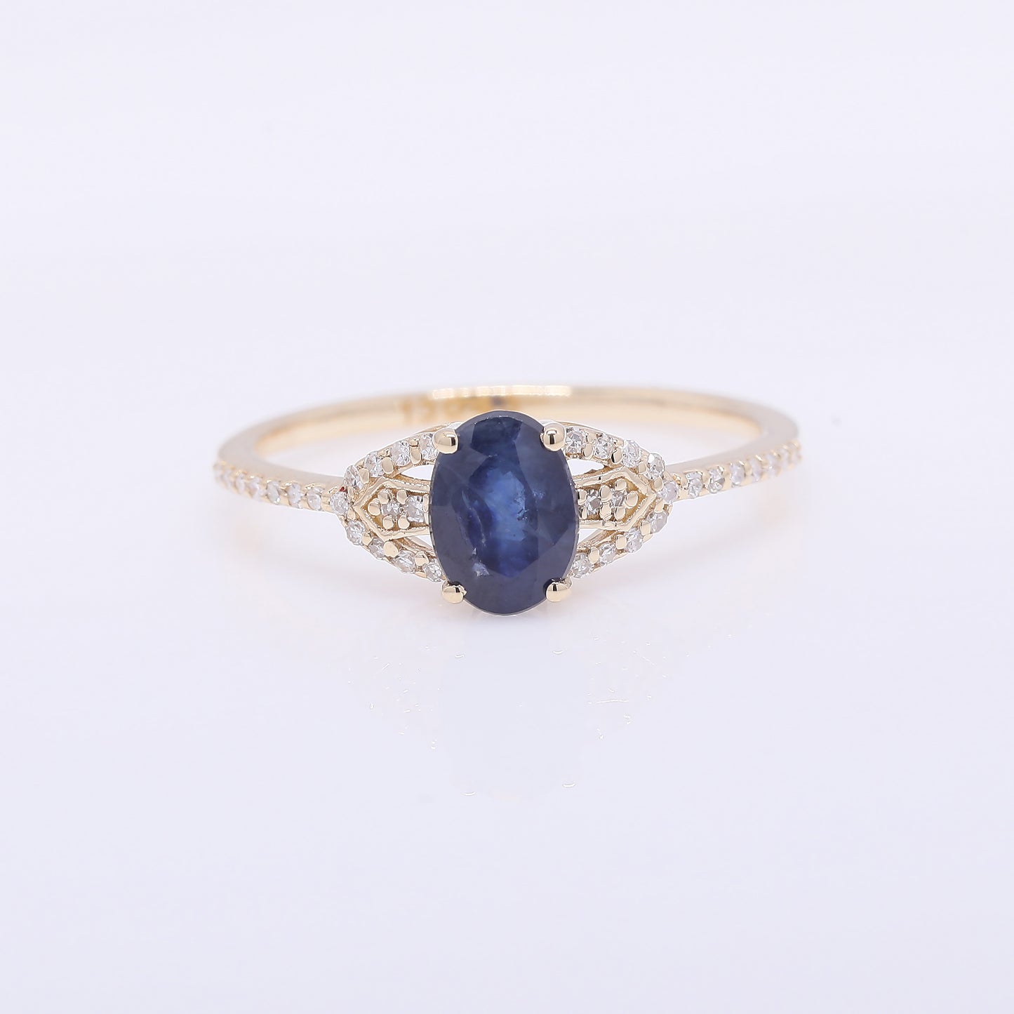 1.21 Ct Oval Mixed Cut Natural Sapphire 14K Gold Ring