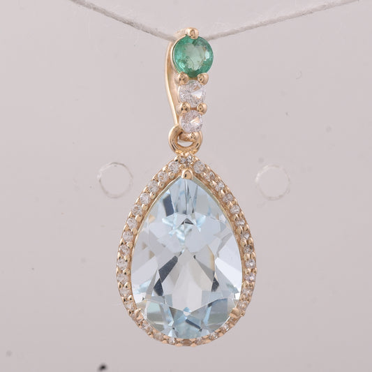 3.35 Ct Pear Aquamarine 9K Gold Pendant