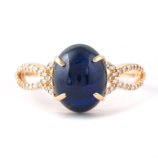 5.15 Ct Oval Cabochon Cut Natural Sapphire 14K Gold Ring