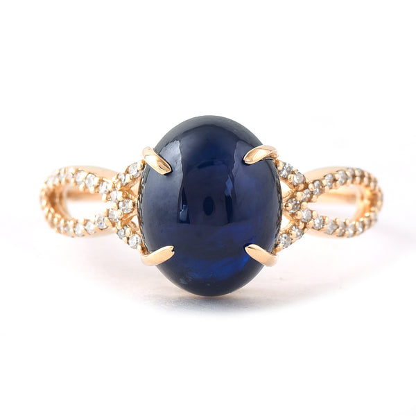 5.15 Ct Oval Cabochon Cut Natural Sapphire 14K Gold Ring