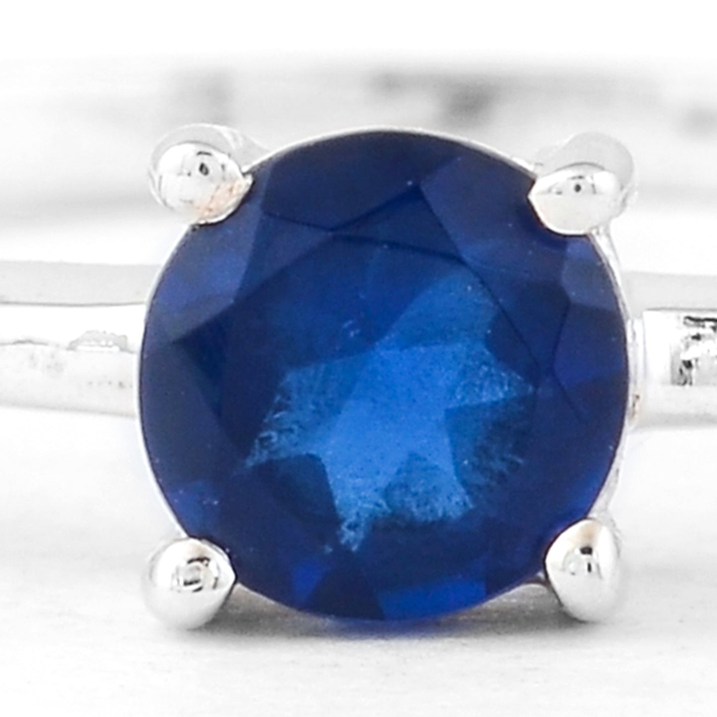 0.29 Ct Round Glass Sapphire, 925 Sterling Silver Ring