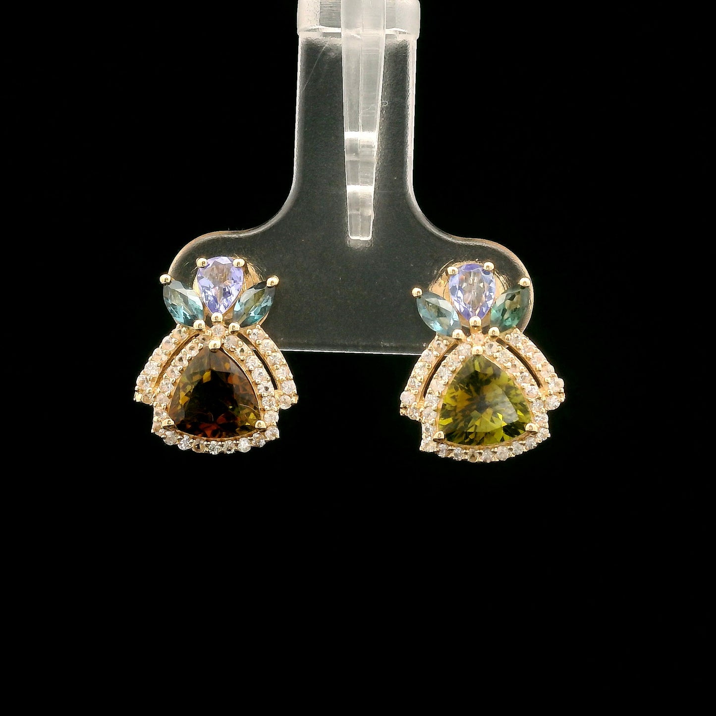 2.23 Ct Trillion Tourmaline 14K Gold Earrings