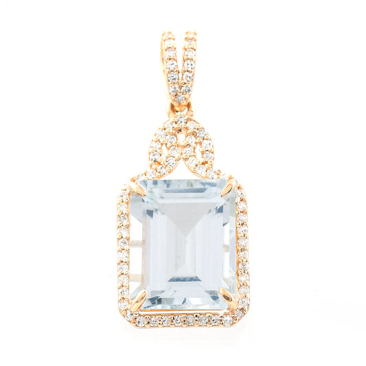 3.88 Ct Octagon Step Cut Natural Aquamarine 14K Gold Pendant