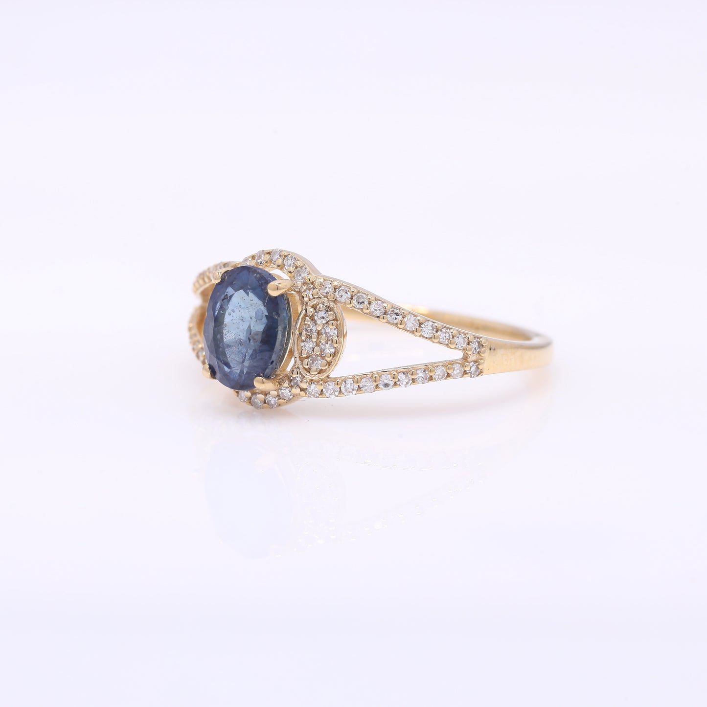 1.46 Ct Oval Mixed Cut Natural Sapphire 14K Gold Ring