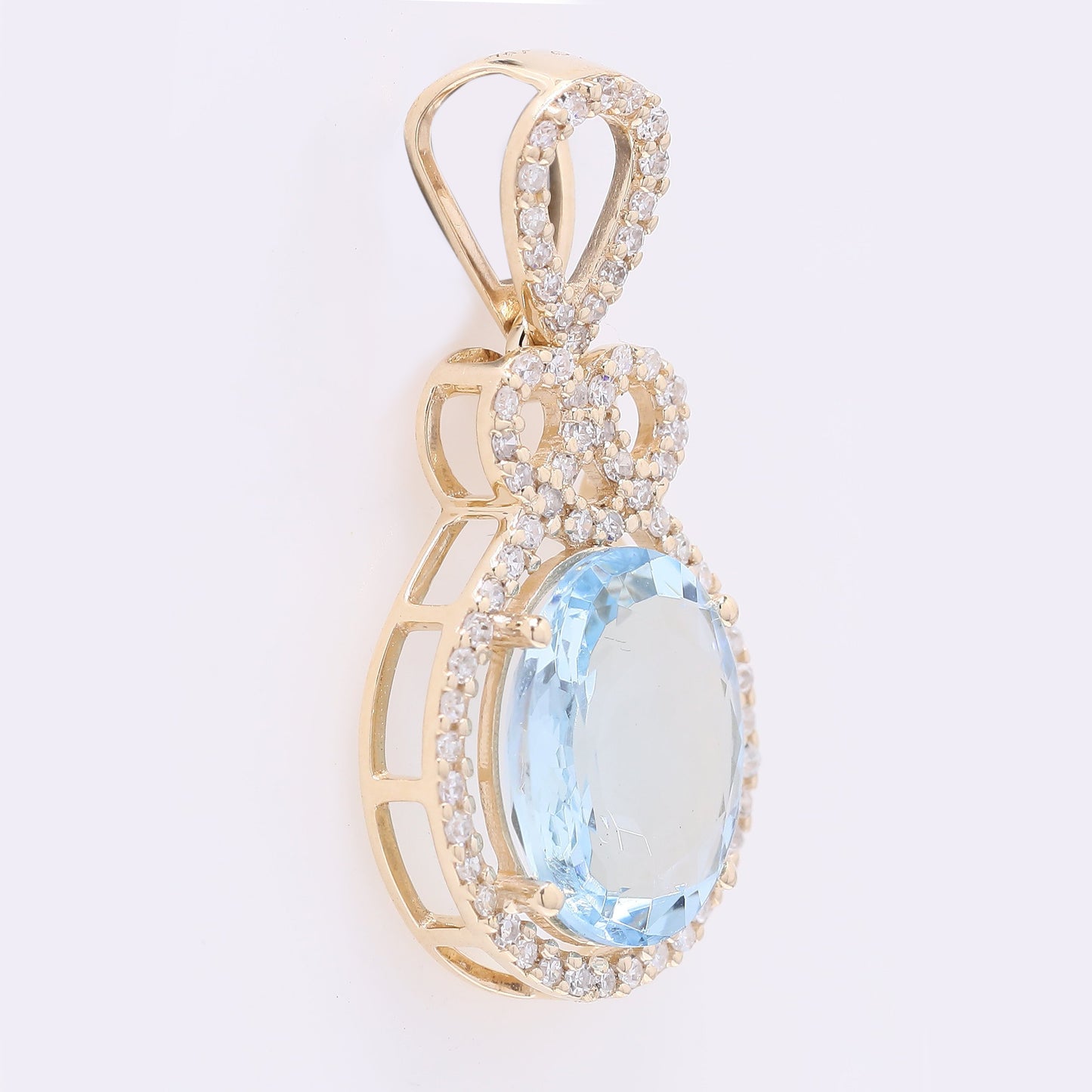 2.29 Ct Oval Mixed Cut Natural Aquamarine 14K Gold Pendant
