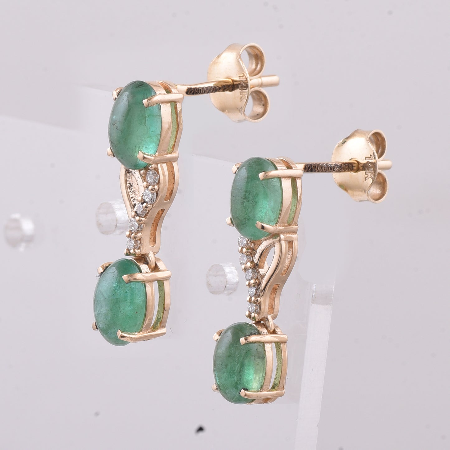 2.02 Ct Oval Cabochon Cut Natural Emerald 14K Gold Earrings