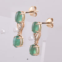 2.02 Ct Oval Cabochon Cut Natural Emerald 14K Gold Earrings