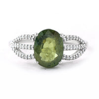 2.92 Ct Oval Mixed Cut Natural Green Sapphire 950 Platinum Ring