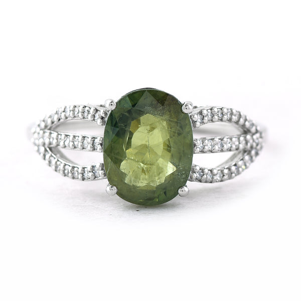 2.92 Ct Oval Mixed Cut Natural Green Sapphire 950 Platinum Ring