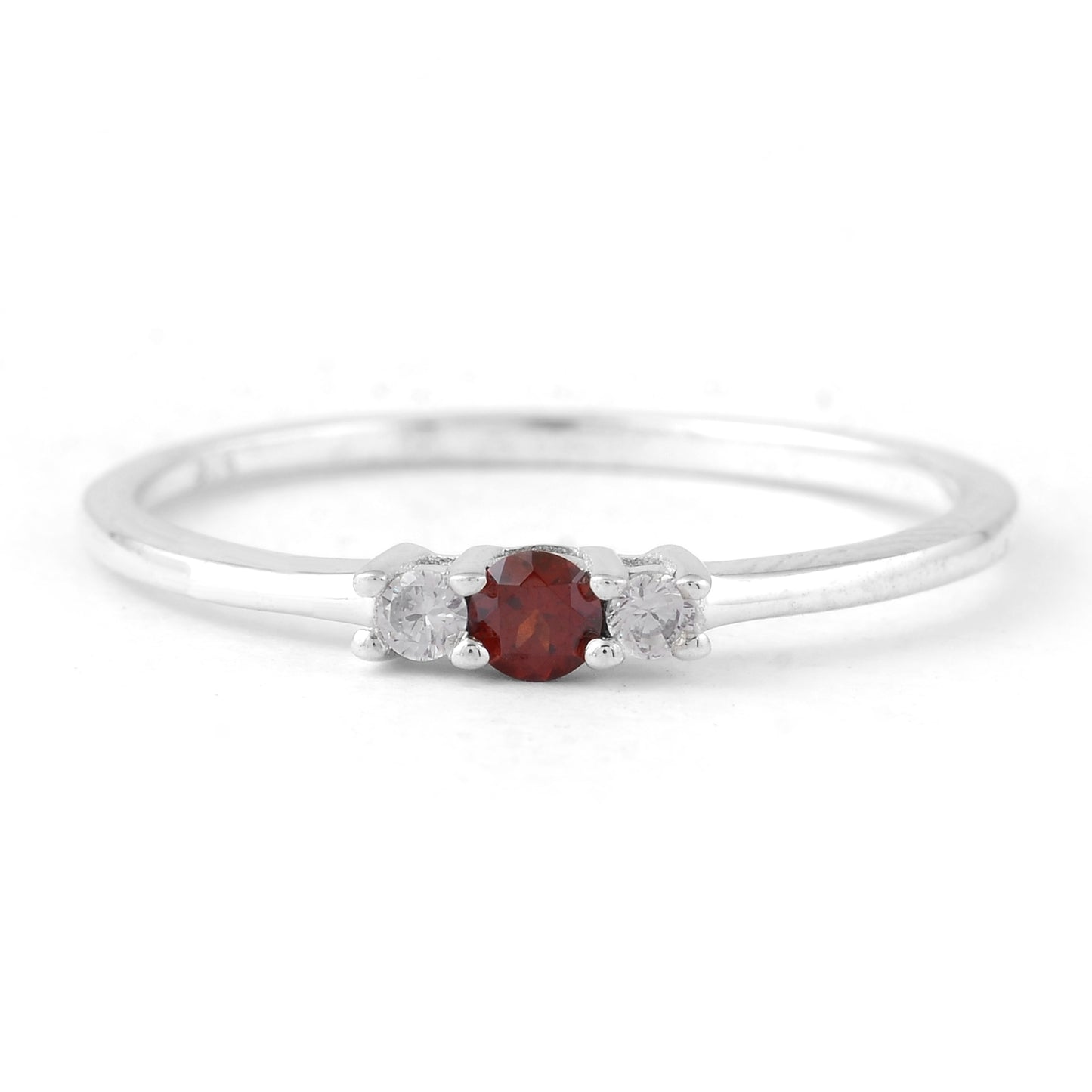 0.27 Ct Round Garnet, Cubic Zirconia, 925 Sterling Silver Ring