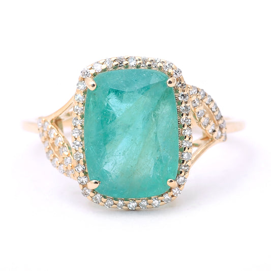 3.68 Ct Cushion Mixed Cut Natural Emerald 14K Gold Ring