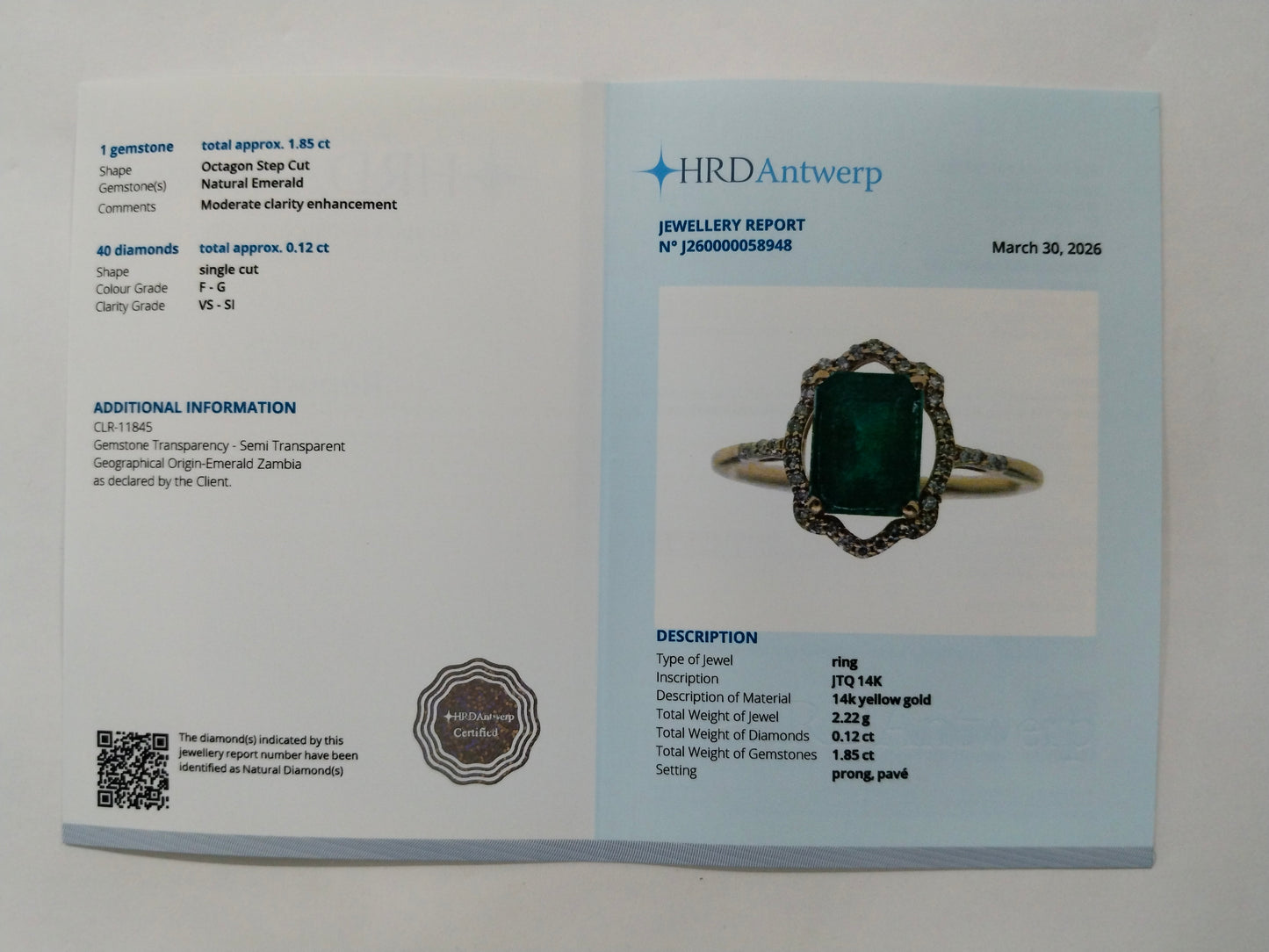 1.97 Ct Octagon Step Cut Natural Emerald 14K Gold Ring