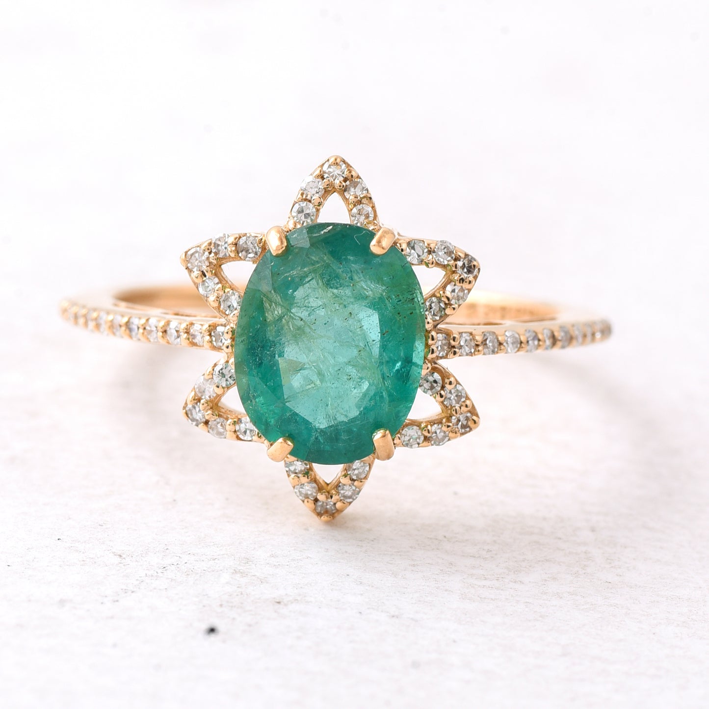 2.06 Ct Oval Mixed Cut Natural Emerald 14K Gold Ring