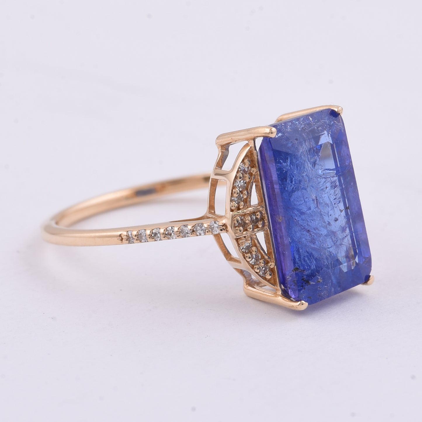 4.65 Ct Octagon Step Cut Natural Tanzanite 14K Gold Ring