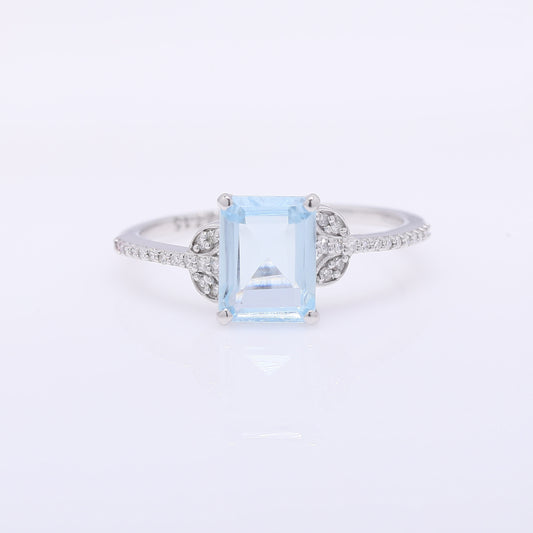 1.35 Ct Octagon Step Cut Natural Aquamarine 950 Platinum Ring