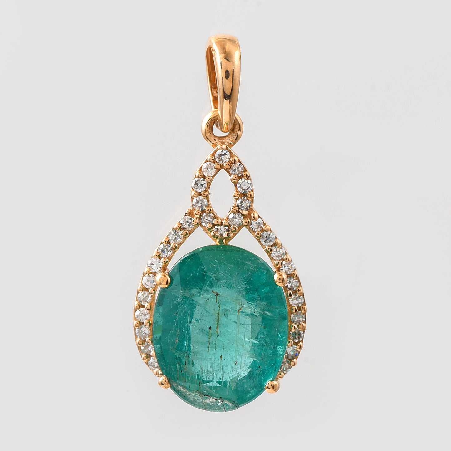 2.56 Ct Oval Mixed Cut Natural Emerald 14K Gold Pendant