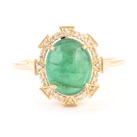 3.08 Ct Oval Cabochon Natural Beryl Emerald 14K Gold Ring