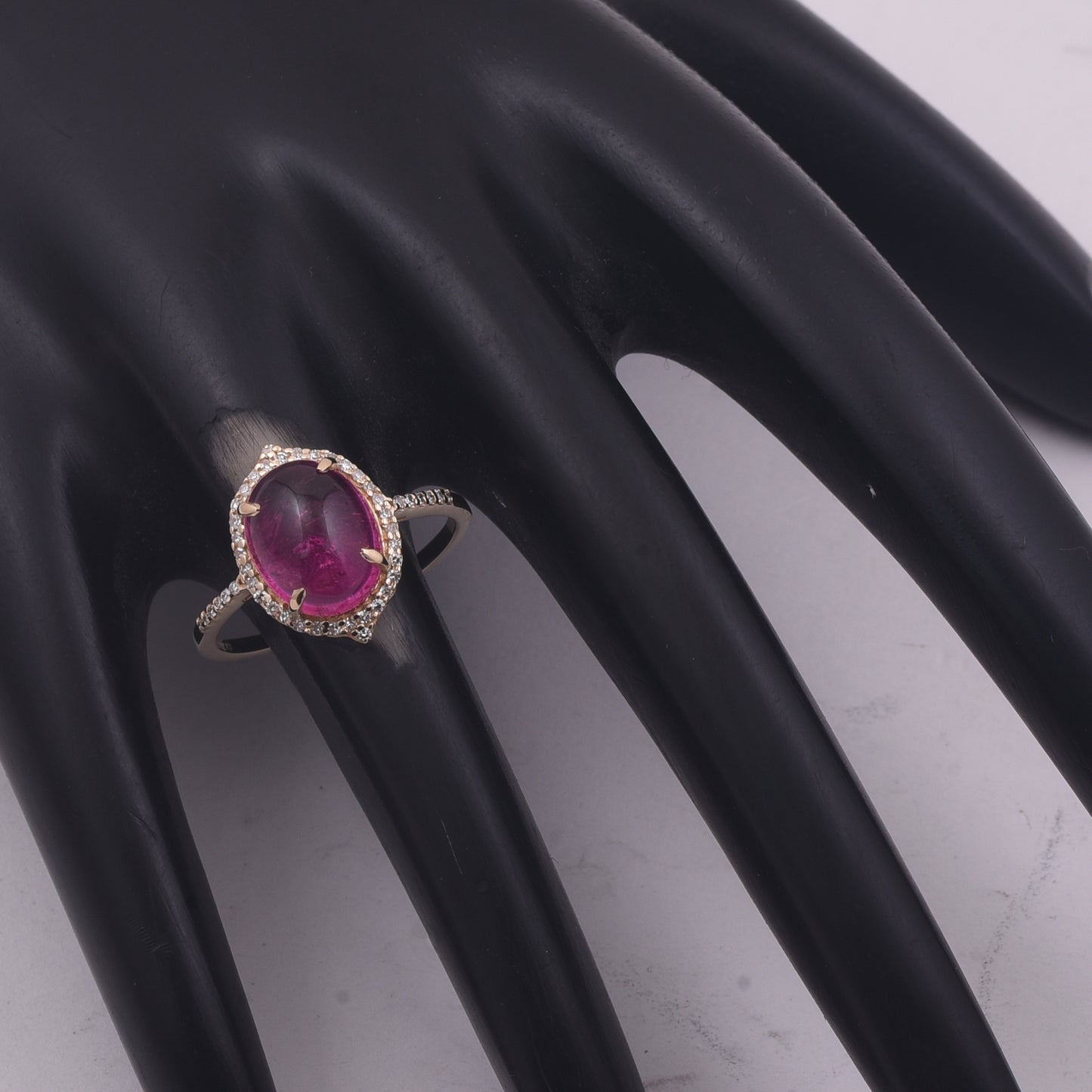 3.20 Ct Oval Cabochon Cut Natural Pink Tourmaline 14K Gold Ring