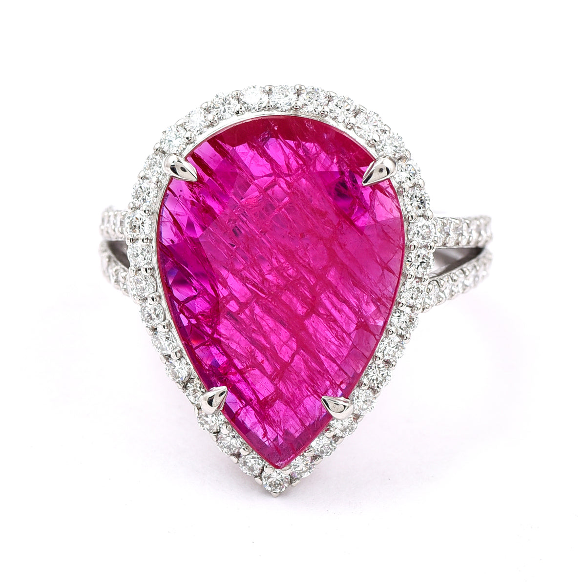 8.58 Ct Pear Ruby 950 Platinum Ring