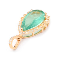 2.20 Ct Pear Mixed Cut Natural Emerald 14K Gold Pendant