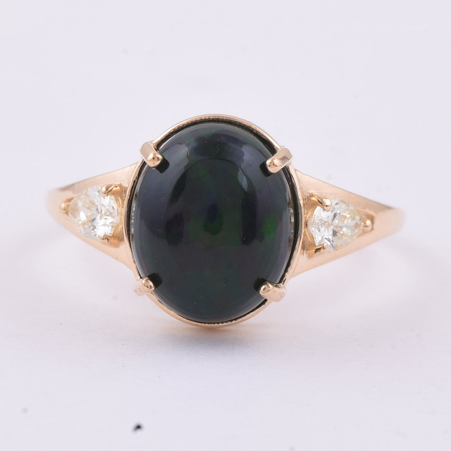 2.96 Ct Oval Cabochon Cut Natural Black Opal 14K Gold Ring