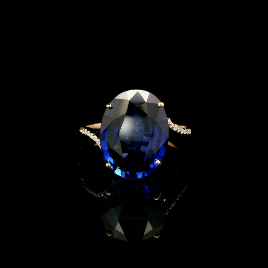 7.45 Ct Oval Lab Grown Blue Sapphire 14K Gold Ring