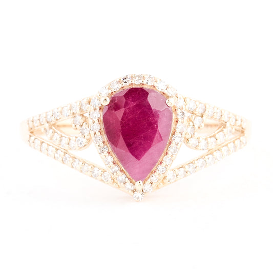 1.45 Ct Pear Mixed Cut Natural Corundum Ruby 14K Gold Ring