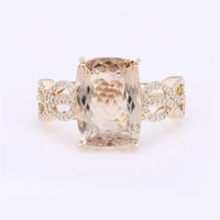 5.36 Ct Rectangular Cushion Mixed Cut Natural Plagioclase Feldspar Sunstone 14K Gold Ring