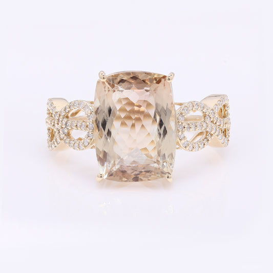 5.36 Ct Rectangular Cushion Mixed Cut Natural Plagioclase Feldspar Sunstone 14K Gold Ring