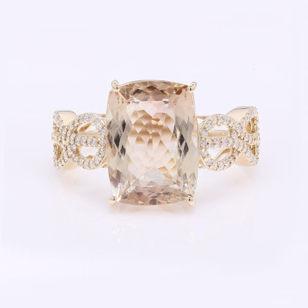 5.36 Ct Rectangular Cushion Mixed Cut Natural Plagioclase Feldspar Sunstone 14K Gold Ring