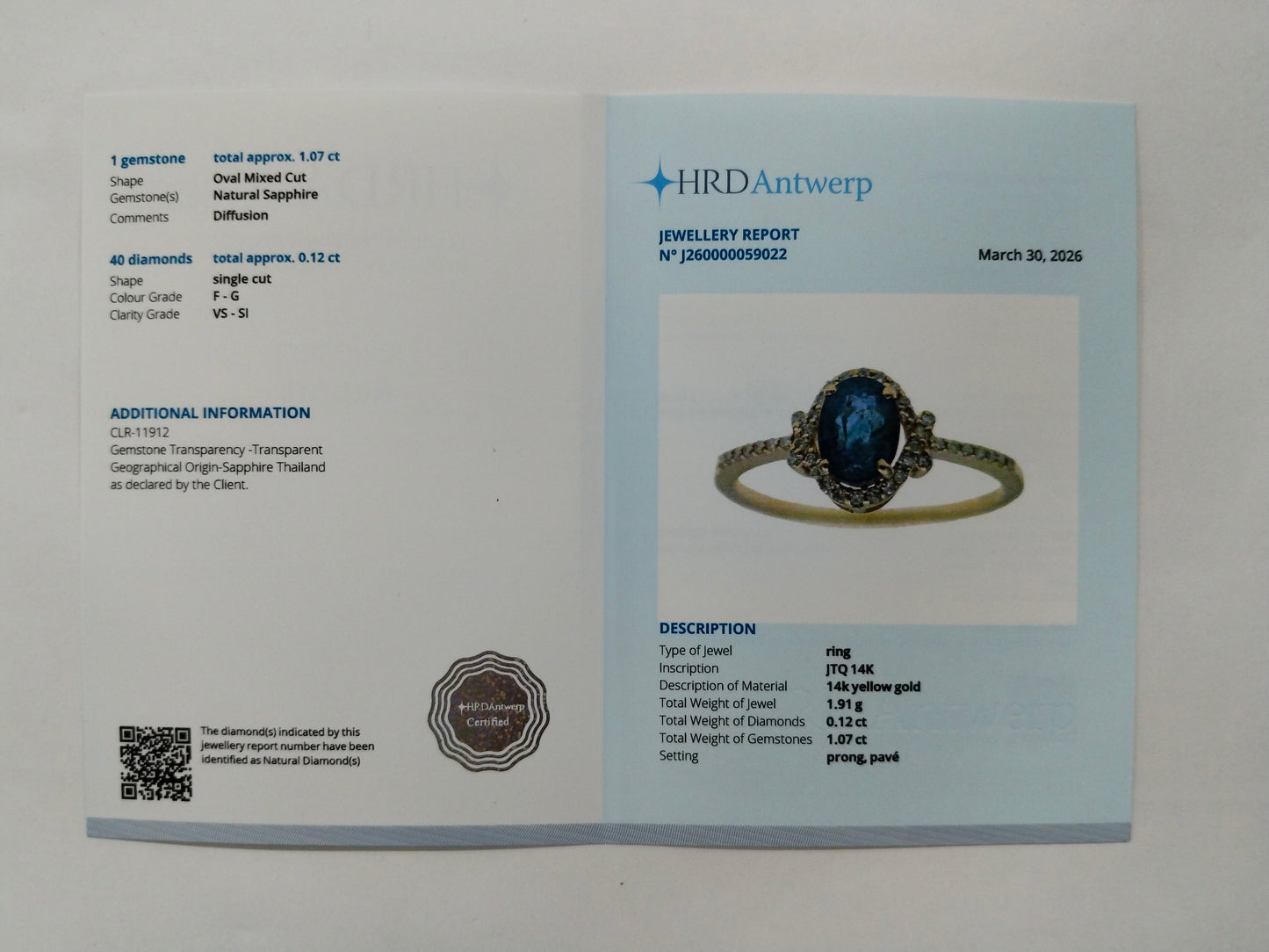1.19 Ct Oval Mixed Cut Natural Sapphire 14K Gold Ring