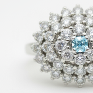 1.28 Ct Round Swiss Blue Topaz, Cubic Zirconia 925 Sterling Silver Ring