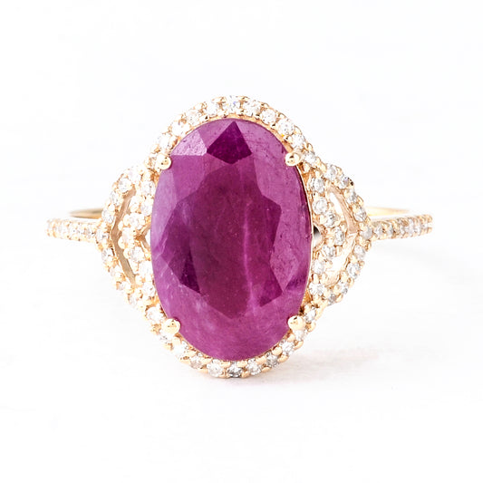 4.41 Ct Oval Mixed Cut Natural Corundum Ruby 14K Gold Ring