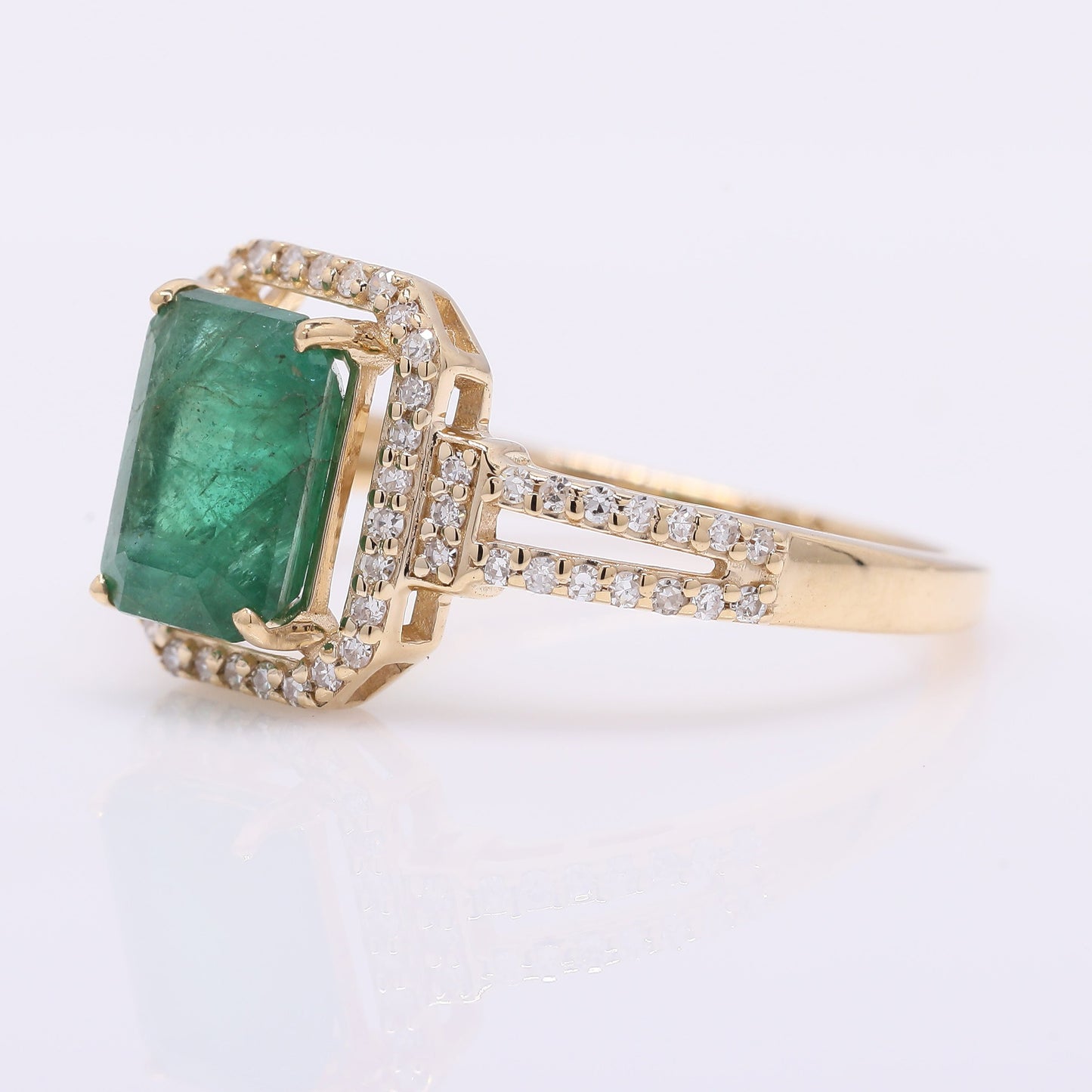 1.61 Ct Octagon Step Cut Natural Emerald 14K Gold Ring