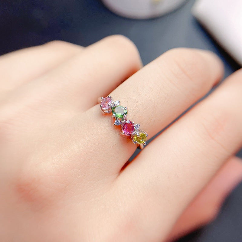 Multi Colored Tourmaline 925 Sterling Silver Ring