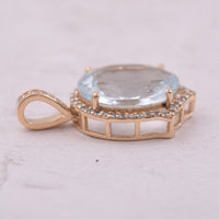 3.94 Ct Oval Mixed Cut Natural Aquamarine 14K Gold Pendant
