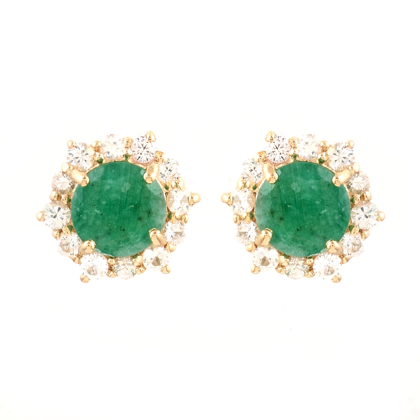 2.23 Ct Round Emerald 14K Gold Earrings