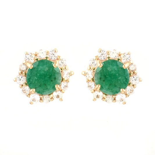 2.23 Ct Round Emerald 14K Gold Earrings