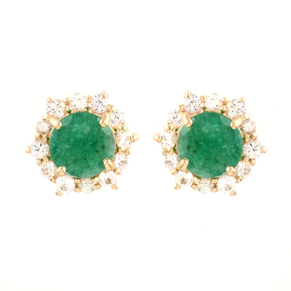 2.23 Ct Round Emerald 14K Gold Earrings