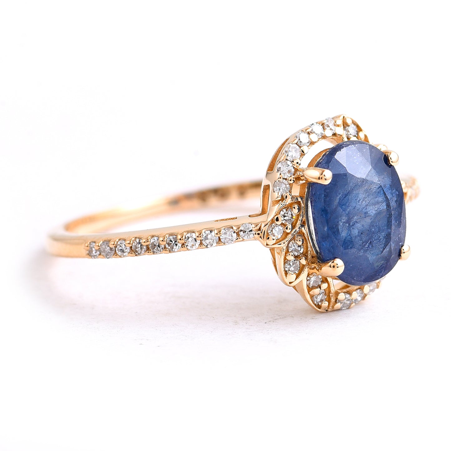 1.67 Ct Oval Mixed Cut Natural Sapphire 14K Gold Ring